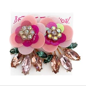 🌼 Betsey Johnson Flower Stone Cluster Front Back Earrings